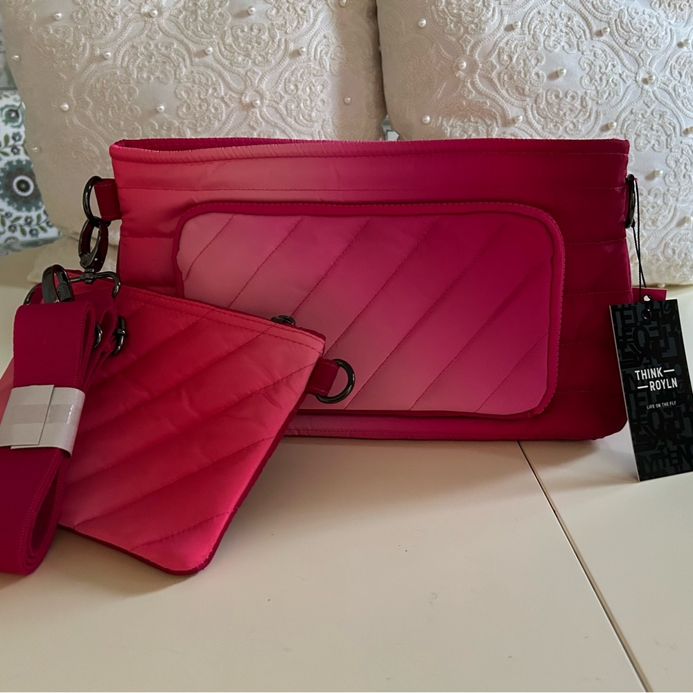 NWT Think Royln Bank Street XL Crossbody with Pouch  Fuchsia Ombré